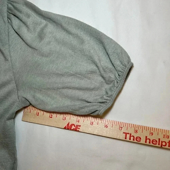 Abercrombie & Fitch Size Small Knit Ruched Tie Top Green Short Sleeve Blouse - Picture 12 of 13